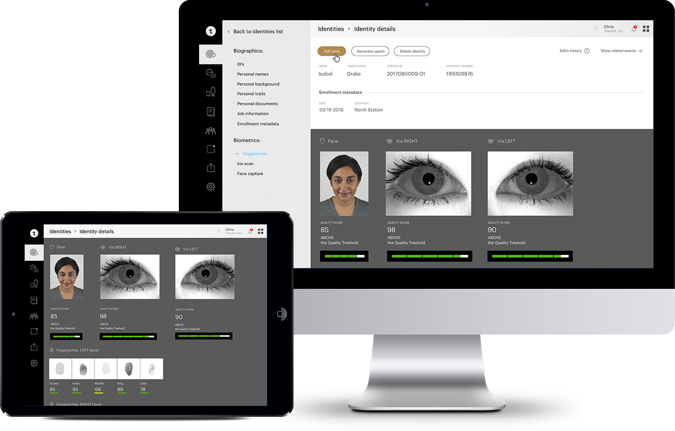 Biometrics package (eyes, face, mobile fingerprint)